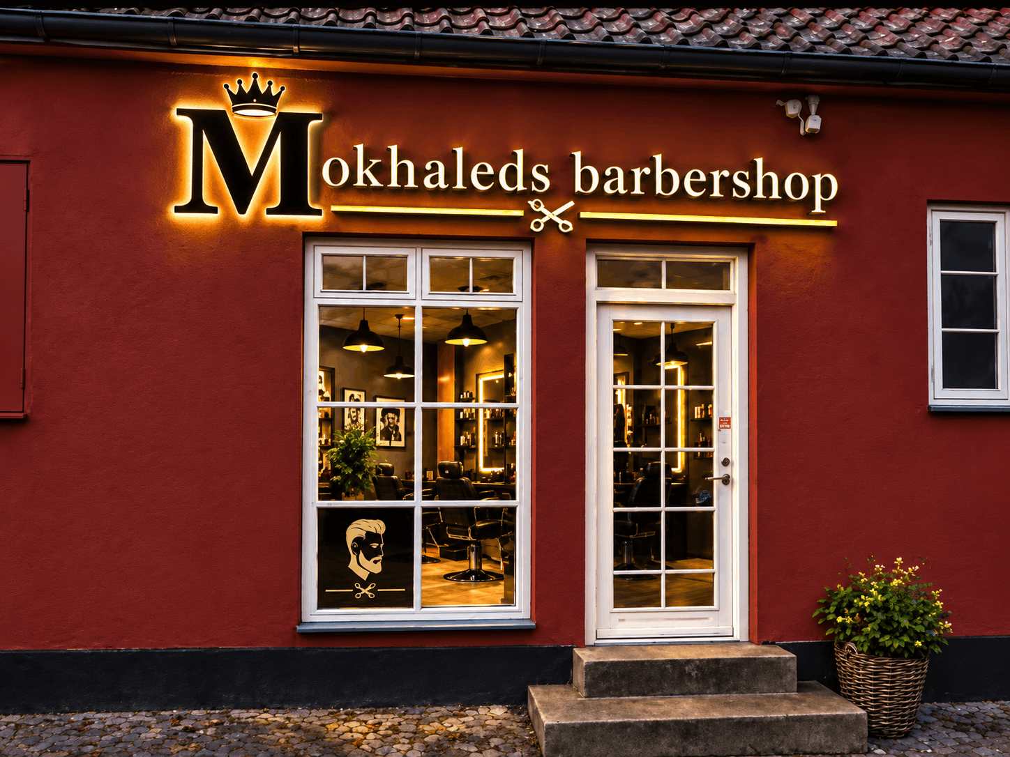Facaden på Mokhaleds Barbershop i Studiestræde 1B, Holbæk